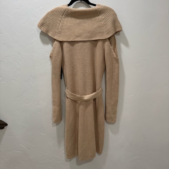 NWT Boston Proper Cold-Shoulder Lurex Cowl-Neck Sweater Dress Tan Gold Medium - Picture 10 of 15